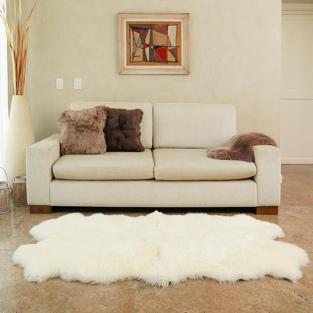 White 4' 9 x 6' Natural Sheepskin Freeform Area Rug 100% Genuine Luxury Soft Touch Shaggy Plush Pile Authentic Lambskin Carpet for Interior Design for Sale at Rug Engine