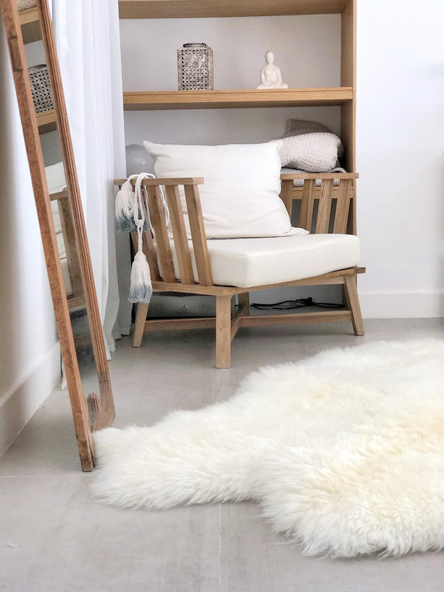 White 4' 9 x 6' Natural Sheepskin Freeform Area Rug 100% Genuine Luxury Soft Touch Shaggy Plush Pile Authentic Lambskin Carpet for Interior Design for Sale at Rug Engine