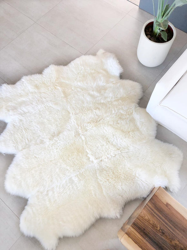 White 6' x 6' Natural Sheepskin Square Area Rug 100% Genuine Luxury Soft Touch Shaggy Plush Pile Authentic Lambskin Carpet for Interior Design for Sale at Rug Engine