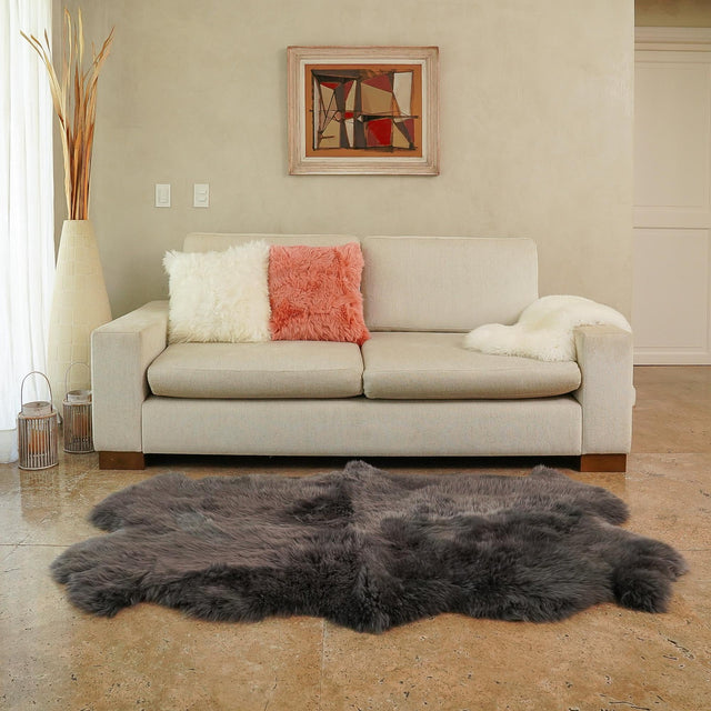 Gray 4' 9 x 6' Natural Sheepskin Freeform Area Rug 100% Genuine Luxury Soft Touch Shaggy Plush Pile Authentic Lambskin Carpet for Interior Design for Sale at Rug Engine