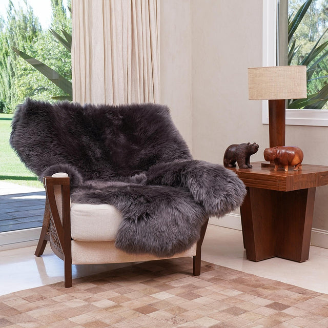 Gray 4' 9 x 6' Natural Sheepskin Freeform Area Rug 100% Genuine Luxury Soft Touch Shaggy Plush Pile Authentic Lambskin Carpet for Interior Design for Sale at Rug Engine