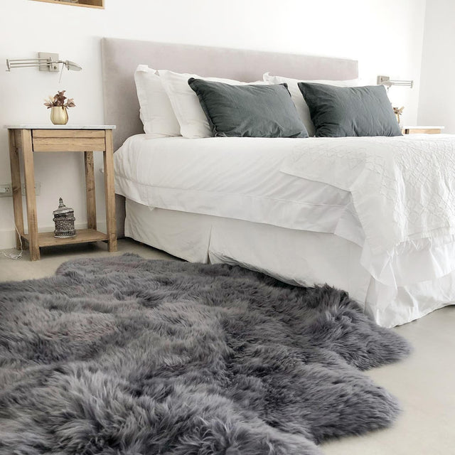 Gray 4' 9 x 6' Natural Sheepskin Freeform Area Rug 100% Genuine Luxury Soft Touch Shaggy Plush Pile Authentic Lambskin Carpet for Interior Design for Sale at Rug Engine