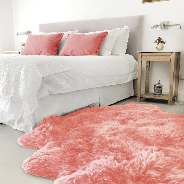 Pink 4' 9 x 6' Natural Sheepskin Freeform Area Rug 100% Genuine Luxury Soft Touch Shaggy Plush Pile Authentic Lambskin Carpet for Interior Design for Sale at Rug Engine
