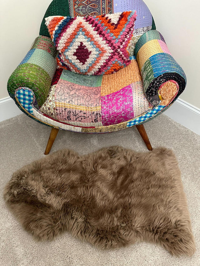 Beige 4' 9 x 6' Natural Sheepskin Freeform Area Rug 100% Genuine Luxury Soft Touch Shaggy Plush Pile Authentic Lambskin Carpet for Interior Design for Sale at Rug Engine
