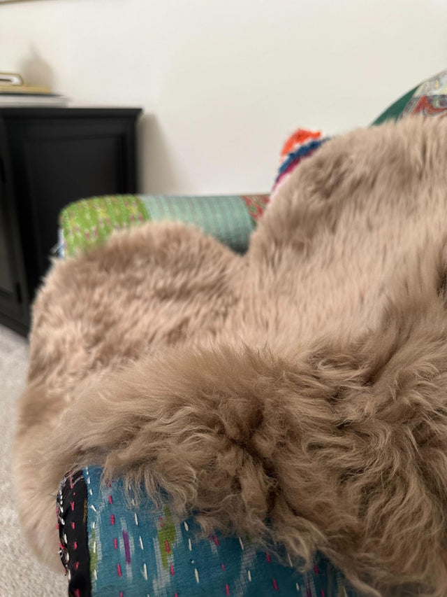Beige 4' 9 x 6' Natural Sheepskin Freeform Area Rug 100% Genuine Luxury Soft Touch Shaggy Plush Pile Authentic Lambskin Carpet for Interior Design for Sale at Rug Engine