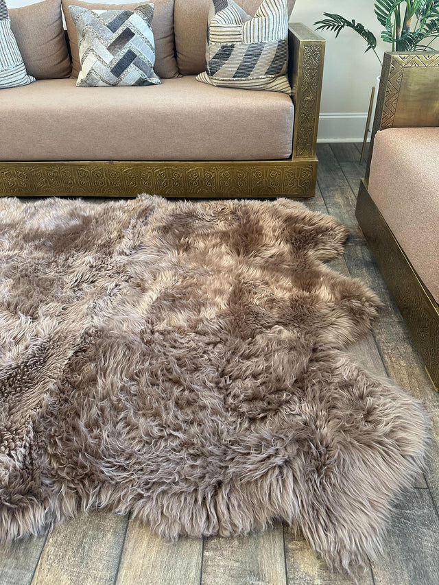Beige 4' 9 x 6' Natural Sheepskin Freeform Area Rug 100% Genuine Luxury Soft Touch Shaggy Plush Pile Authentic Lambskin Carpet for Interior Design for Sale at Rug Engine