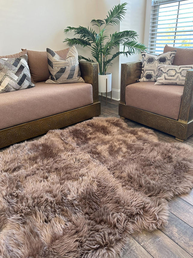 Beige 4' 9 x 6' Natural Sheepskin Freeform Area Rug 100% Genuine Luxury Soft Touch Shaggy Plush Pile Authentic Lambskin Carpet for Interior Design for Sale at Rug Engine