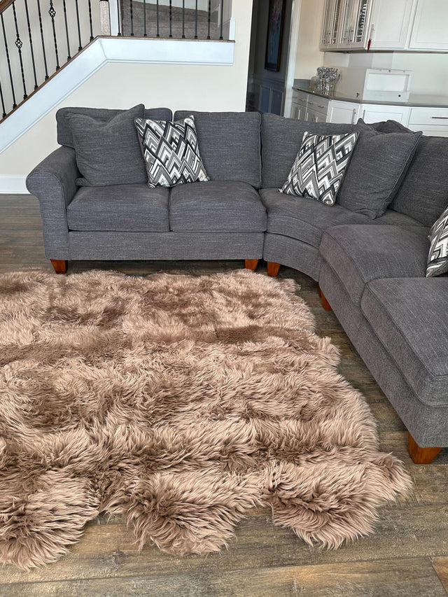 Beige 4' 9 x 6' Natural Sheepskin Freeform Area Rug 100% Genuine Luxury Soft Touch Shaggy Plush Pile Authentic Lambskin Carpet for Interior Design for Sale at Rug Engine