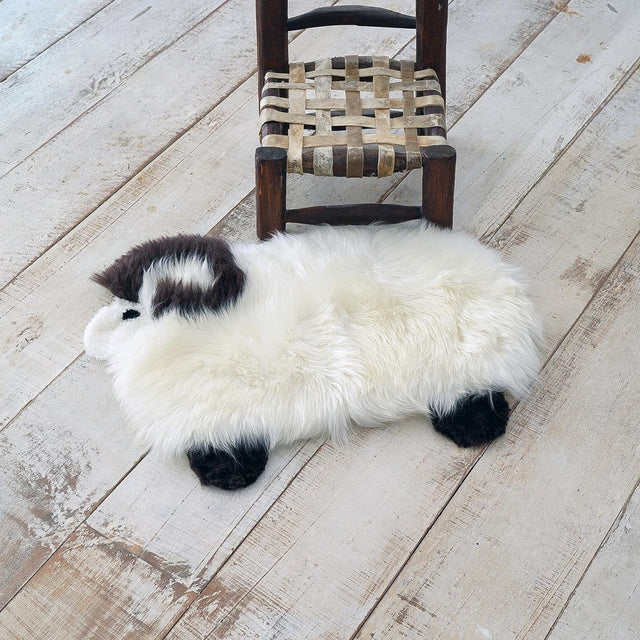 White and Black 1' 6 x 2' 4 Sheepskin Kids Rectangle Area Rug for Baby Nursery, Toddler Playroom, Bedrooms 100% Genuine Luxury Soft Touch Shaggy Plush Pile