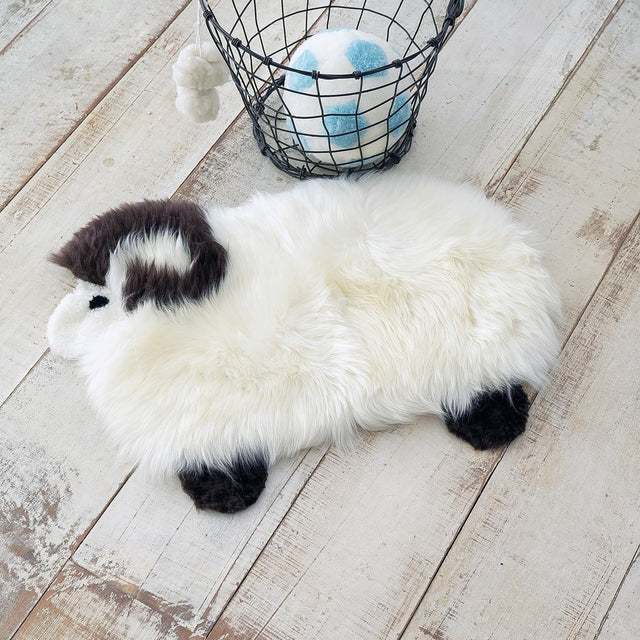 White and Black 1' 6 x 2' 4 Sheepskin Kids Rectangle Area Rug for Baby Nursery, Toddler Playroom, Bedrooms 100% Genuine Luxury Soft Touch Shaggy Plush Pile