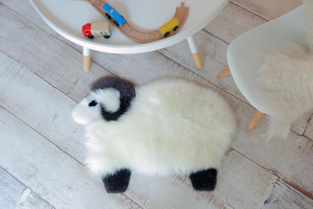 White and Black 1' 6 x 2' 4 Sheepskin Kids Rectangle Area Rug for Baby Nursery, Toddler Playroom, Bedrooms 100% Genuine Luxury Soft Touch Shaggy Plush Pile