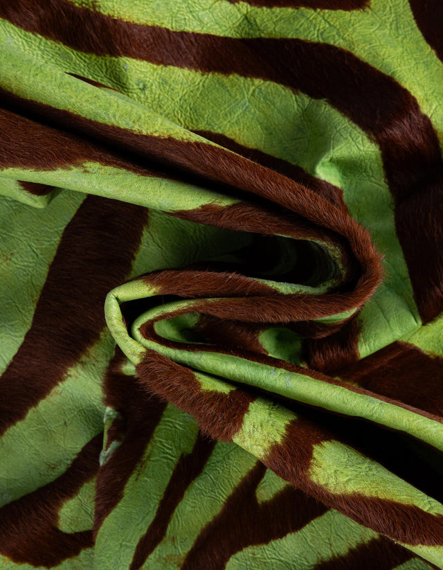 Authentic Luxury Green and Brown 5' 7 x 6' 3 Cowhide Leather Rectangle Area Rug Modern Interior Design 100% Real Natural Cowhide Carpet for Designer Home Decor for Sale at Rug Engine