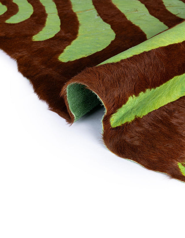 Authentic Luxury Green and Brown 5' 7 x 6' 3 Cowhide Leather Rectangle Area Rug Modern Interior Design 100% Real Natural Cowhide Carpet for Designer Home Decor for Sale at Rug Engine