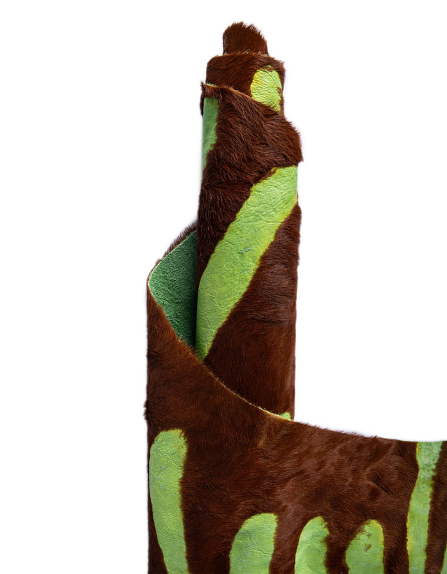 Authentic Luxury Green and Brown 5' 7 x 6' 3 Cowhide Leather Rectangle Area Rug Modern Interior Design 100% Real Natural Cowhide Carpet for Designer Home Decor for Sale at Rug Engine