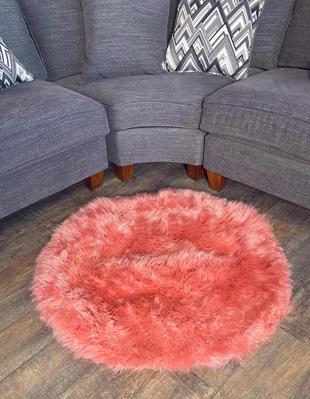 Pink 3' x 3' Sheepskin Round Area Rug 100% Genuine Luxury Soft Touch Shaggy Plush Pile