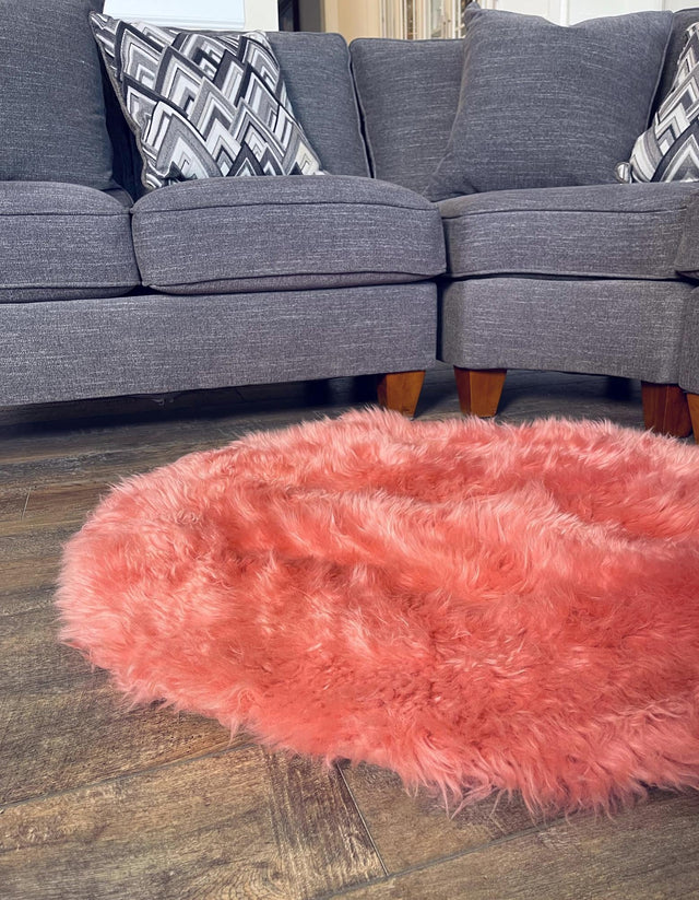 Pink 3' x 3' Sheepskin Round Area Rug 100% Genuine Luxury Soft Touch Shaggy Plush Pile