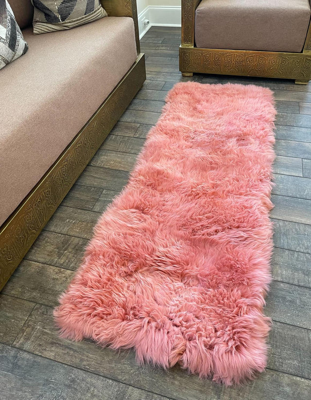 Pink 2' x 6' Sheepskin Runner Area Rug 100% Genuine Luxury Soft Touch Shaggy Plush Pile Lambskin Carpet for Living Rooms, Bedrooms, Hallways, Office for Sale at Rug Engine
