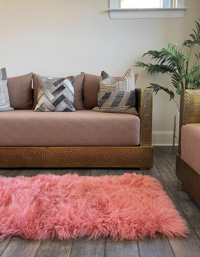 Pink 2' x 6' Sheepskin Runner Area Rug 100% Genuine Luxury Soft Touch Shaggy Plush Pile Lambskin Carpet for Living Rooms, Bedrooms, Hallways, Office for Sale at Rug Engine