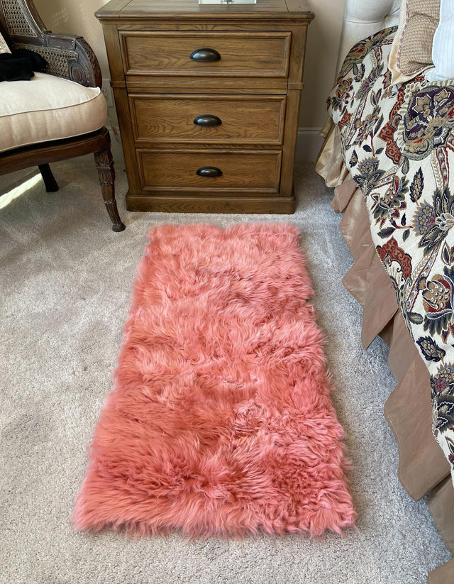 Pink 2' x 6' Sheepskin Runner Area Rug 100% Genuine Luxury Soft Touch Shaggy Plush Pile Lambskin Carpet for Living Rooms, Bedrooms, Hallways, Office for Sale at Rug Engine