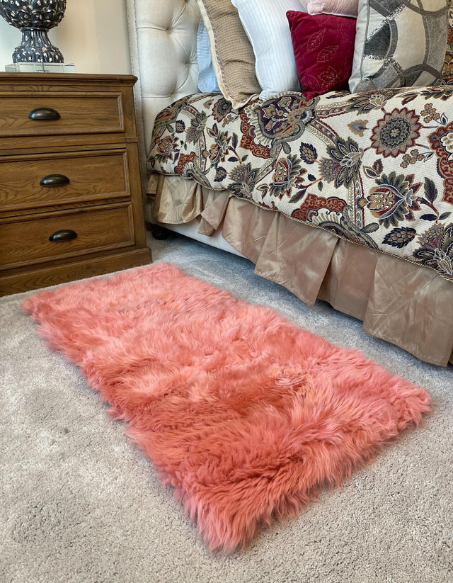 Pink 2' x 6' Sheepskin Runner Area Rug 100% Genuine Luxury Soft Touch Shaggy Plush Pile Lambskin Carpet for Living Rooms, Bedrooms, Hallways, Office for Sale at Rug Engine