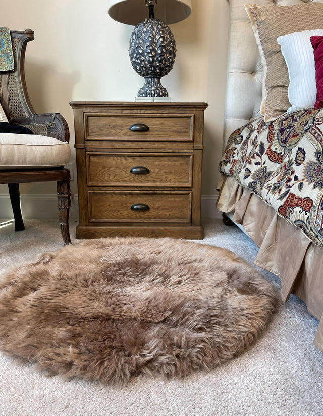 Beige 2' x 2' Sheepskin Round Area Rug 100% Genuine Luxury Soft Touch Shaggy Plush Pile