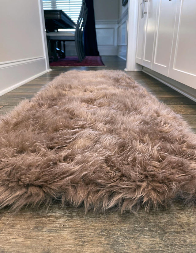 Beige 2' x 4' Sheepskin Runner Area Rug 100% Genuine Luxury Soft Touch Shaggy Plush Pile