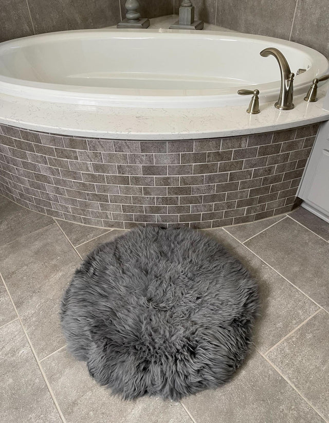 Gray 2' x 2' Sheepskin Round Area Rug 100% Genuine Luxury Soft Touch Shaggy Plush Pile