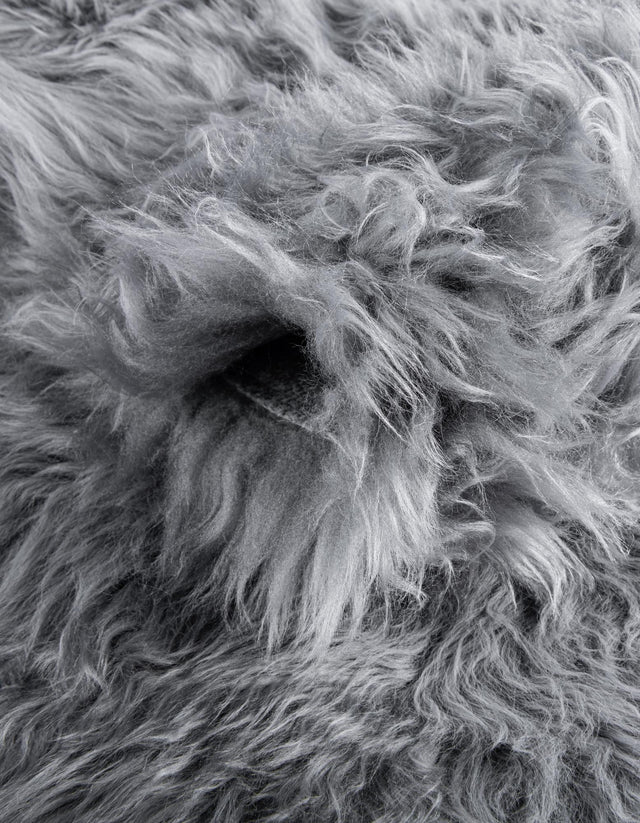 Gray 2' x 2' Sheepskin Round Area Rug 100% Genuine Luxury Soft Touch Shaggy Plush Pile