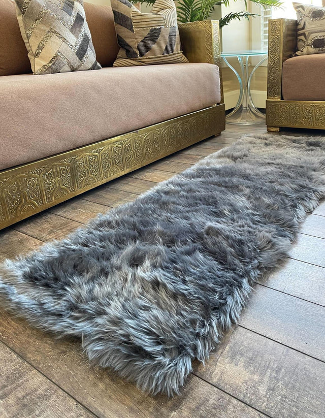 Gray 2' x 6' Sheepskin Runner Area Rug 100% Genuine Luxury Soft Touch Shaggy Plush Pile