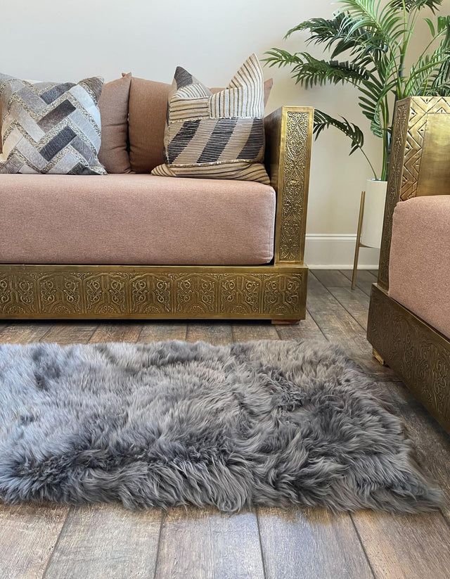 Gray 2' x 6' Sheepskin Runner Area Rug 100% Genuine Luxury Soft Touch Shaggy Plush Pile