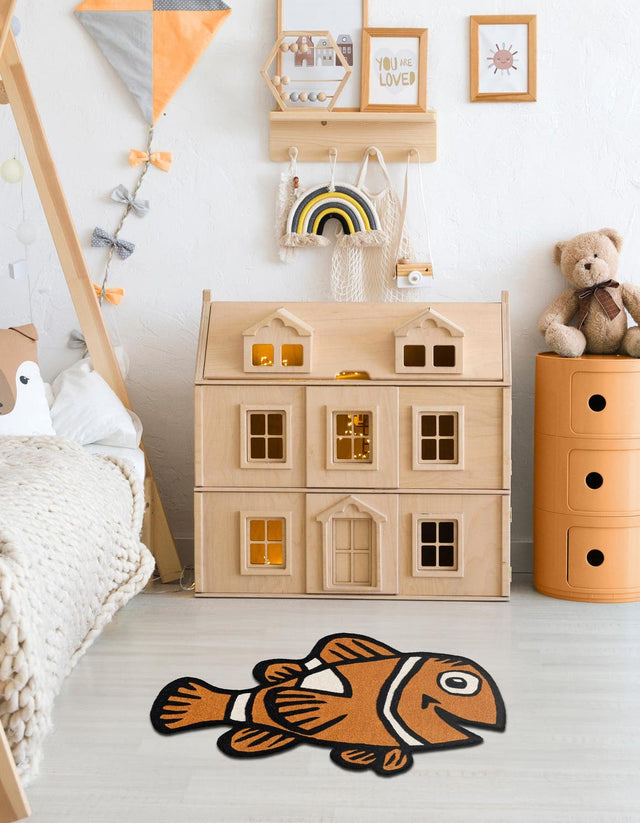 Orange 4' 1 x 6' 1 Playtime Kids Wool Freeform Area Rug for Baby Nursery, Toddler Playroom, Bedrooms