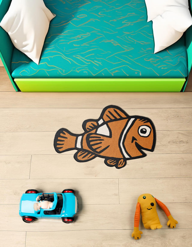 Orange 2' x 3' 1 Playtime Kids Wool Freeform Area Rug for Baby Nursery, Toddler Playroom, Bedrooms