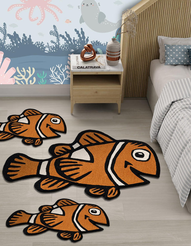 Orange 2' x 3' 1 Playtime Kids Wool Freeform Area Rug for Baby Nursery, Toddler Playroom, Bedrooms