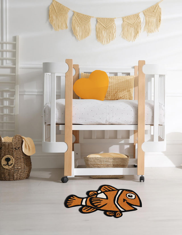 Orange 4' 1 x 6' 1 Playtime Kids Wool Freeform Area Rug for Baby Nursery, Toddler Playroom, Bedrooms