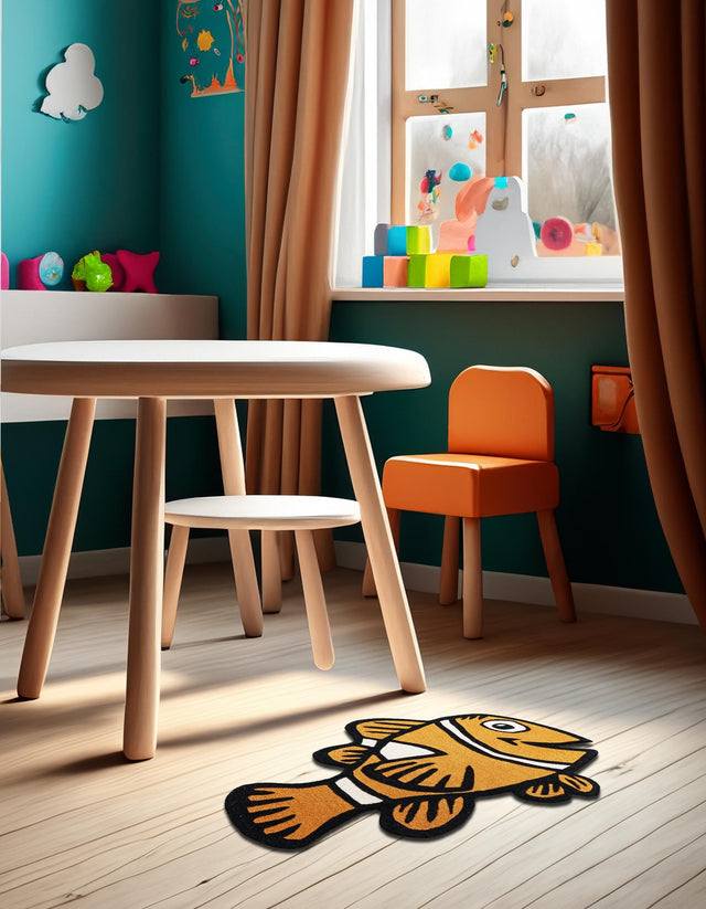 Orange 2' x 3' 1 Playtime Kids Wool Freeform Area Rug for Baby Nursery, Toddler Playroom, Bedrooms