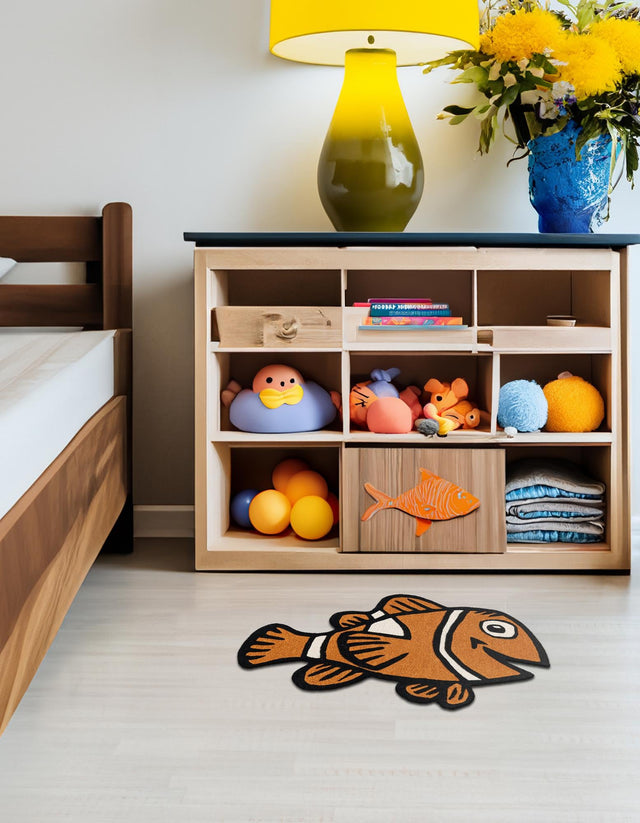 Orange 4' 1 x 6' 1 Playtime Kids Wool Freeform Area Rug for Baby Nursery, Toddler Playroom, Bedrooms