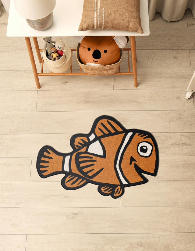 Orange 2' x 3' 1 Playtime Kids Wool Freeform Area Rug for Baby Nursery, Toddler Playroom, Bedrooms