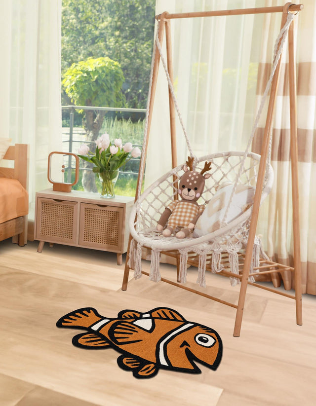 Orange 2' x 3' 1 Playtime Kids Wool Freeform Area Rug for Baby Nursery, Toddler Playroom, Bedrooms