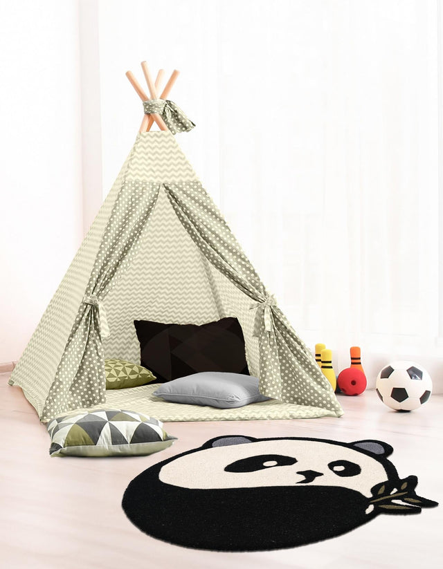 Black and White 2' x 2' Playtime Kids Wool Freeform Area Rug for Baby Nursery, Toddler Playroom, Bedrooms