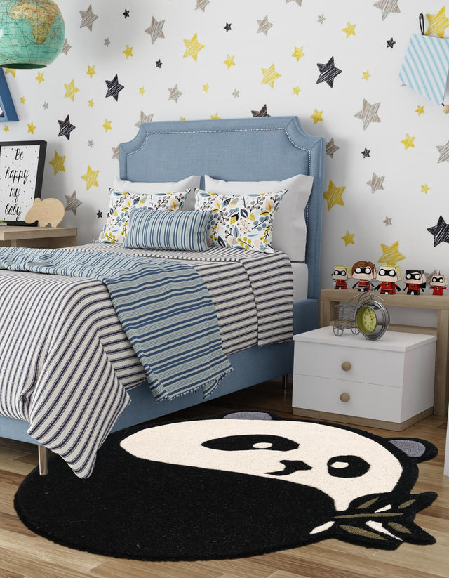 Black and White 6' 1 x 6' 1 Playtime Kids Wool Freeform Area Rug for Baby Nursery, Toddler Playroom, Bedrooms