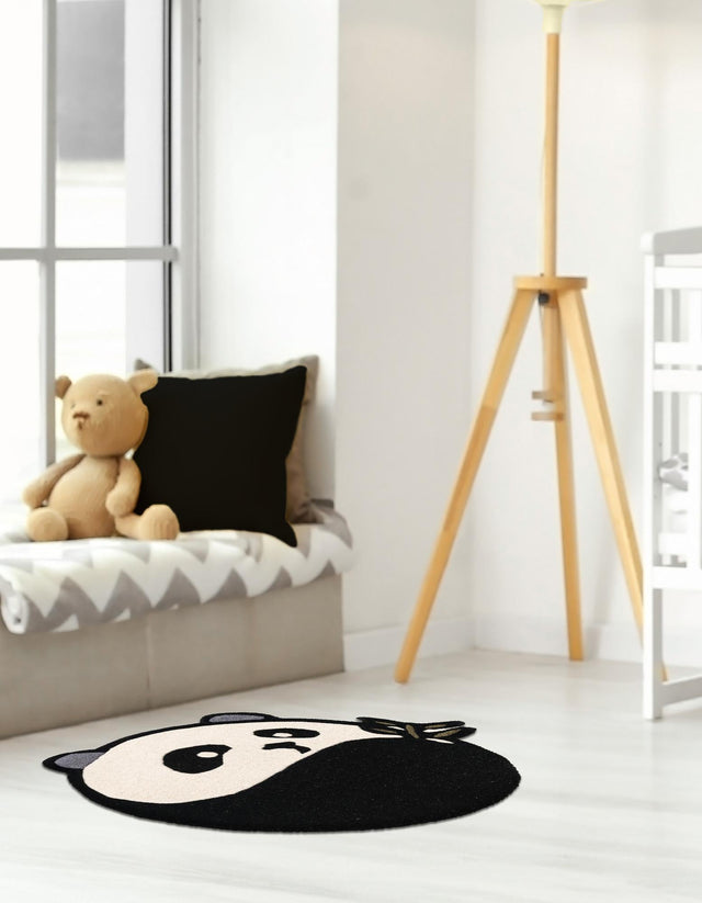 Black and White 4' 1 x 4' 1 Playtime Kids Wool Freeform Area Rug for Baby Nursery, Toddler Playroom, Bedrooms