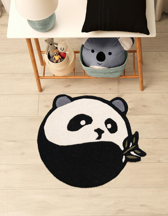 Black and White 4' 1 x 4' 1 Playtime Kids Wool Freeform Area Rug for Baby Nursery, Toddler Playroom, Bedrooms