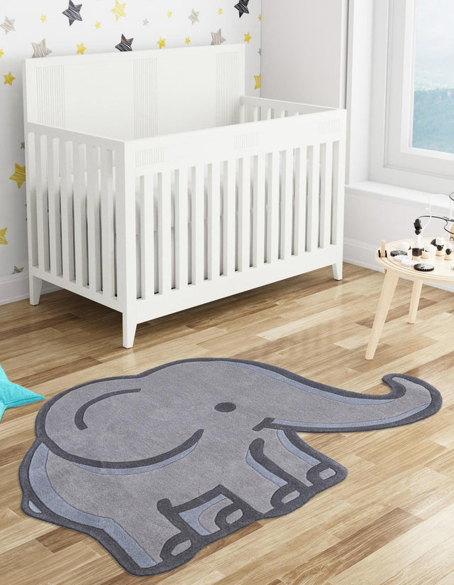 Gray 4' 1 x 4' 6 Playtime Kids Wool Freeform Area Rug for Baby Nursery, Toddler Playroom, Bedrooms Hand Tufted High Quality Dense Wool Pile Natural Carpet for Sale at Rug Engine