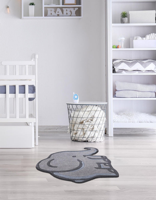 Gray 4' 1 x 4' 6 Playtime Kids Wool Freeform Area Rug for Baby Nursery, Toddler Playroom, Bedrooms Hand Tufted High Quality Dense Wool Pile Natural Carpet for Sale at Rug Engine