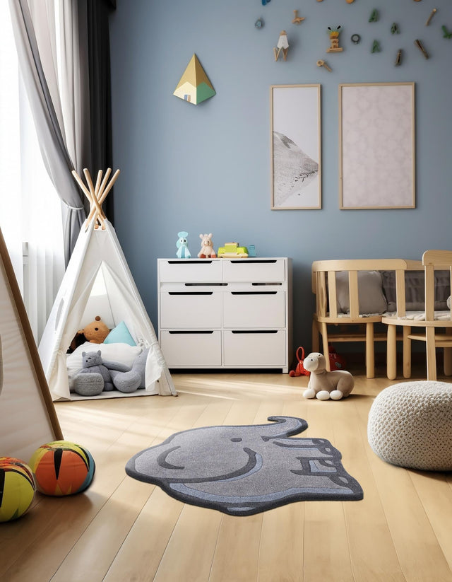 Gray 4' 1 x 4' 6 Playtime Kids Wool Freeform Area Rug for Baby Nursery, Toddler Playroom, Bedrooms Hand Tufted High Quality Dense Wool Pile Natural Carpet for Sale at Rug Engine