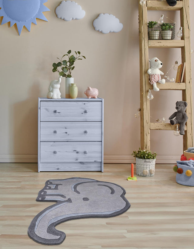 Gray 3' 1 x 3' 6 Playtime Kids Wool Freeform Area Rug for Baby Nursery, Toddler Playroom, Bedrooms