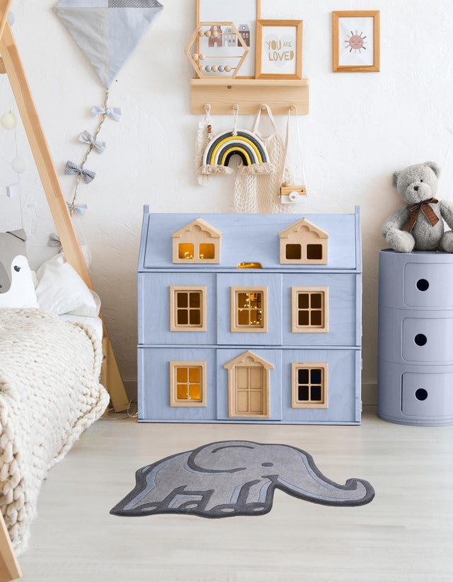 Gray 3' 1 x 3' 6 Playtime Kids Wool Freeform Area Rug for Baby Nursery, Toddler Playroom, Bedrooms