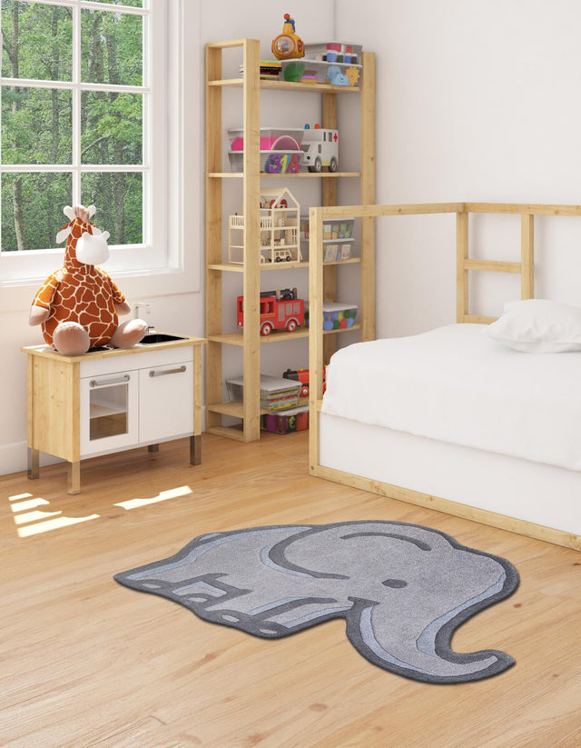 Gray 3' 1 x 3' 6 Playtime Kids Wool Freeform Area Rug for Baby Nursery, Toddler Playroom, Bedrooms