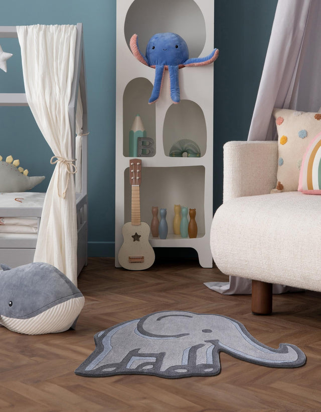Gray 4' 1 x 4' 6 Playtime Kids Wool Freeform Area Rug for Baby Nursery, Toddler Playroom, Bedrooms Hand Tufted High Quality Dense Wool Pile Natural Carpet for Sale at Rug Engine