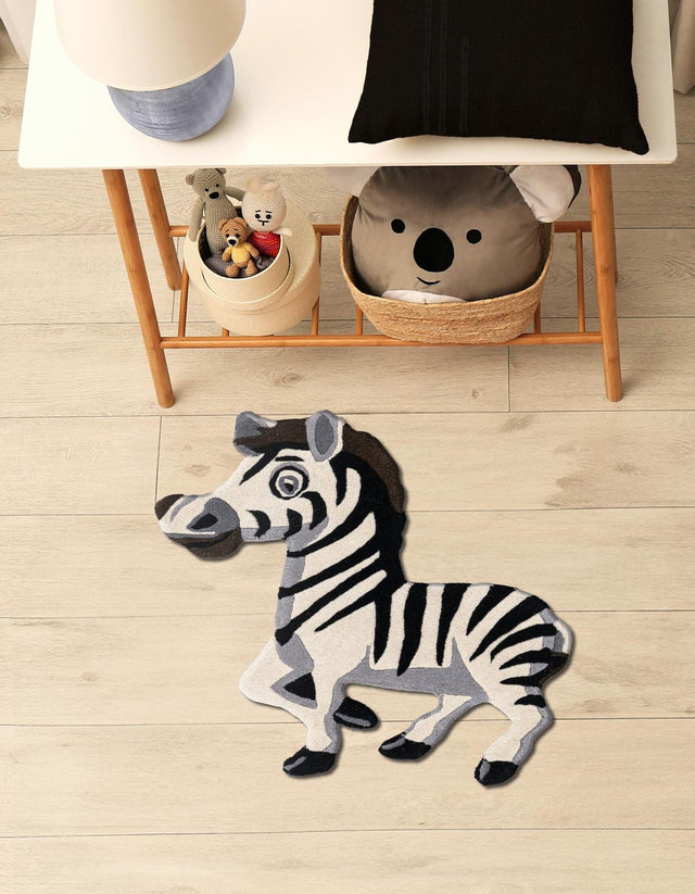 White and Black 2' 6 x 3' 1 Playtime Kids Wool Freeform Area Rug for Baby Nursery, Toddler Playroom, Bedrooms